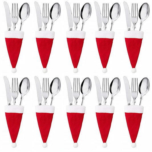 🎄10PC Tableware Holder bag Christmas hat🎅