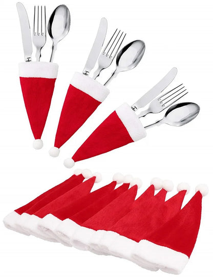 🎄10PC Tableware Holder bag Christmas hat🎅