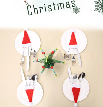 🎄10PC Tableware Holder bag Christmas hat🎅
