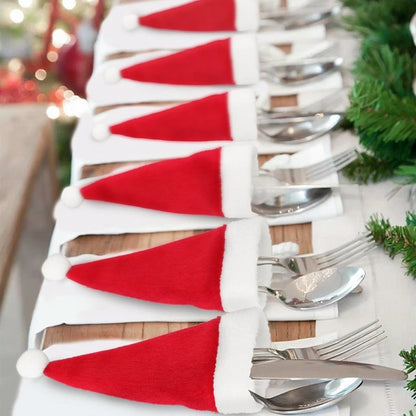 🎄10PC Tableware Holder bag Christmas hat🎅