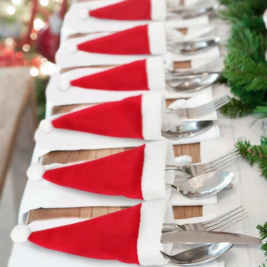 🎄10PC Tableware Holder bag Christmas hat🎅