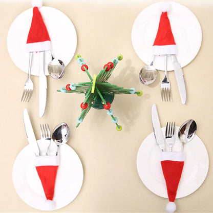 🎄10PC Tableware Holder bag Christmas hat🎅