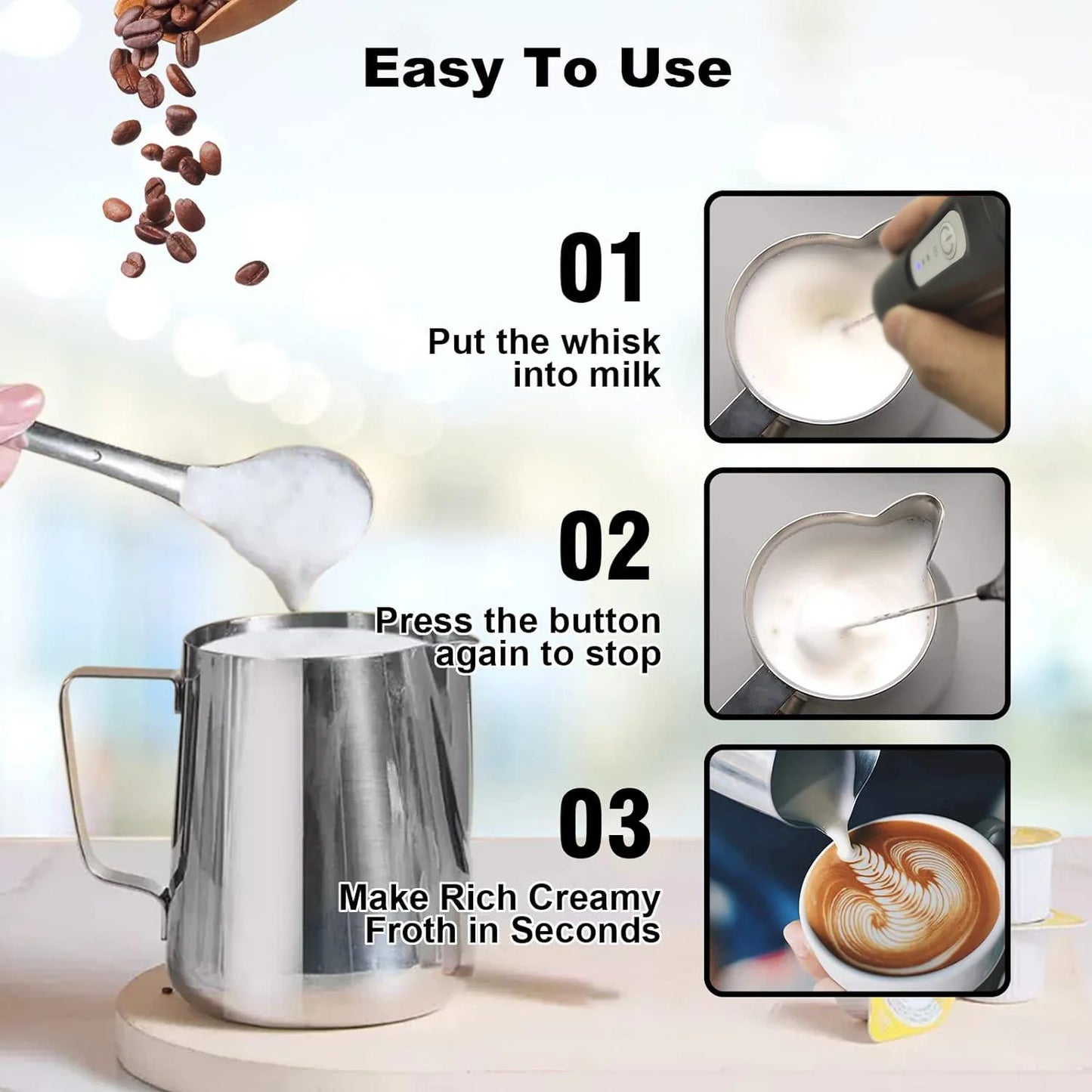 USB Rechargeable Mini Milk Frother – 3-Speed Electric Coffee "JuuJ"